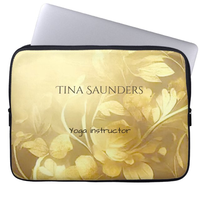 Yoga gold flowers custom name laptop sleeve (Front)