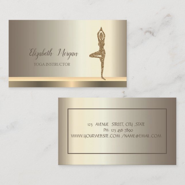 Yoga Gold Glitter Girl Champagne  Business Card (Front/Back)