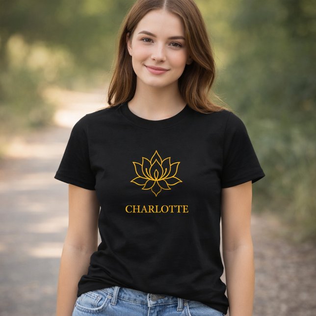 Yoga gold lotus flower name black T-Shirt (Creator Uploaded)