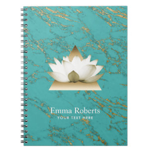 Yoga Gold Lotus Modern Turquoise & Gold Marble Notebook