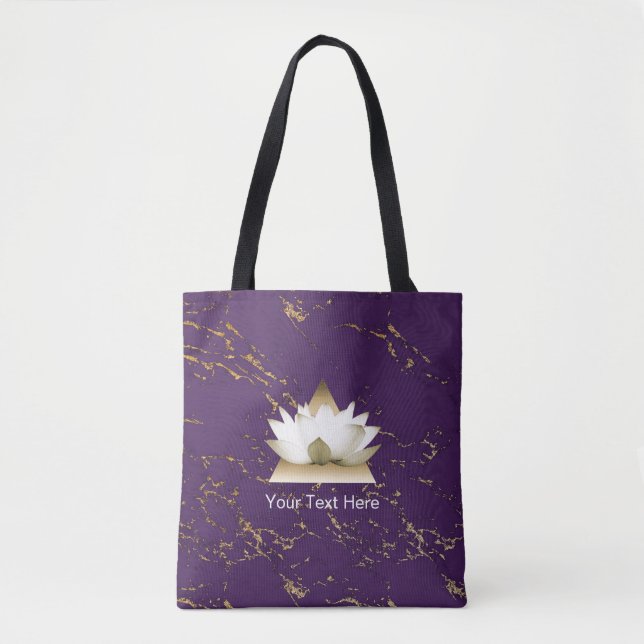 Yoga Gold Lotus Trendy Purple & Gold Marble Tote Bag (Front)