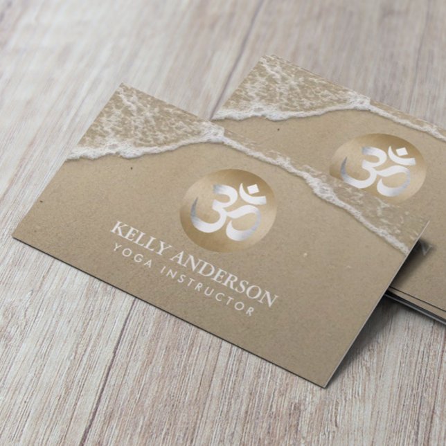 Yoga Gold Om Symbol Classy Beach Sand & Water Business Card (Creator Uploaded)