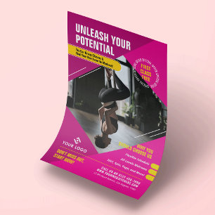 Yoga Gym Classes Girly Pink Modern Marketing Photo Flyer