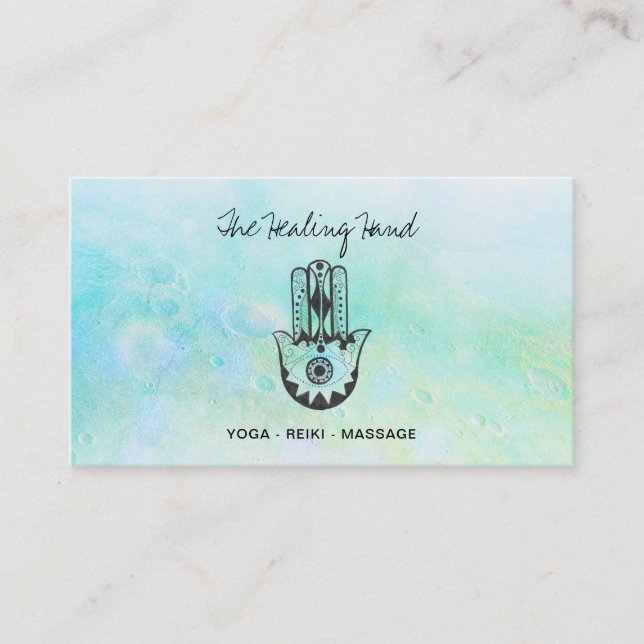*~* Yoga Hamsa Hand of Fatima - Craters of Moon Business Card (Front)