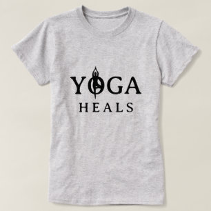 Yoga Heals tee shirt with tree pose silhouette
