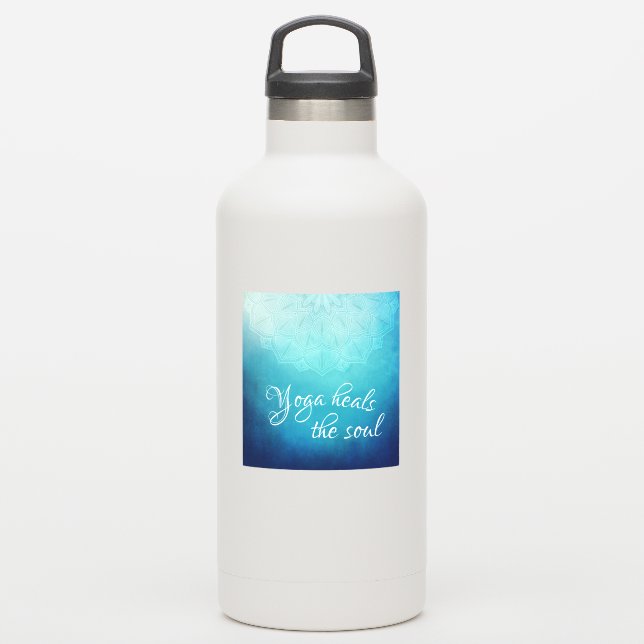 Yoga Heals the Soul Text with Blue Mandala (Waterbottle)