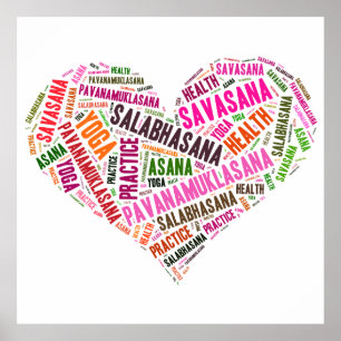 Yoga heart shape words design poster