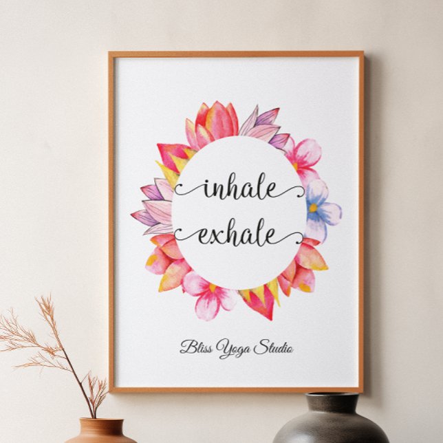 Yoga Inhale Exhale Quote Pink White Floral Poster (Creator Uploaded)