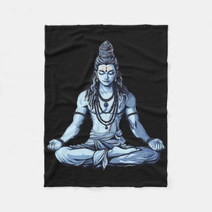 Yoga Inspired Shiva Mahadev Sitting Pose For Hindu Fleece Blanket