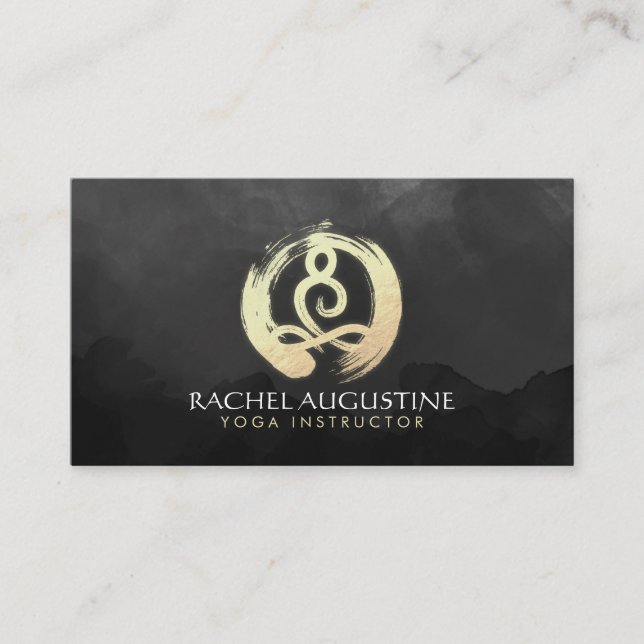 Yoga Instructor Black & Gold Meditation ZEN Symbol Business Card (Front)