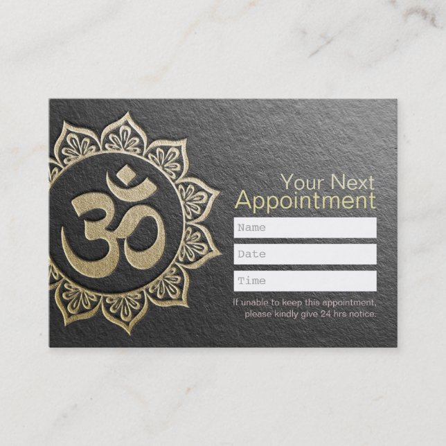 YOGA Instructor Black Gold OM Mandala Appointment Card (Front)