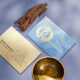 Yoga Instructor Blue & Gold Meditation Pose ZEN OM Business Card