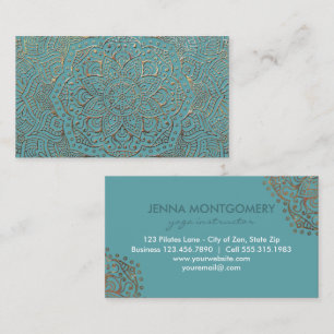 Yoga Instructor Boho   Elegant Teal Gold Mandala Business Card