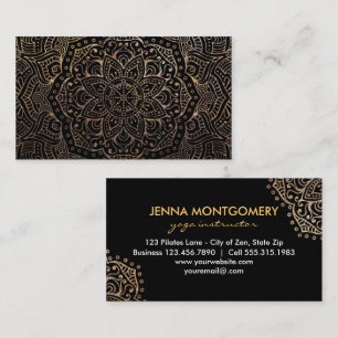 Yoga Instructor Boho Mandalas Elegant Gold Black Business Card