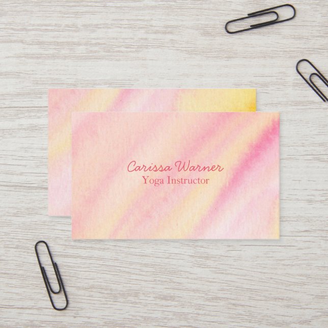 Yoga Instructor Calm Pink Watercolor Wash Business Card (Front/Back In Situ)