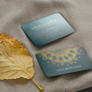 YOGA Instructor Chic Embroidery Green Gold Floral Business Card