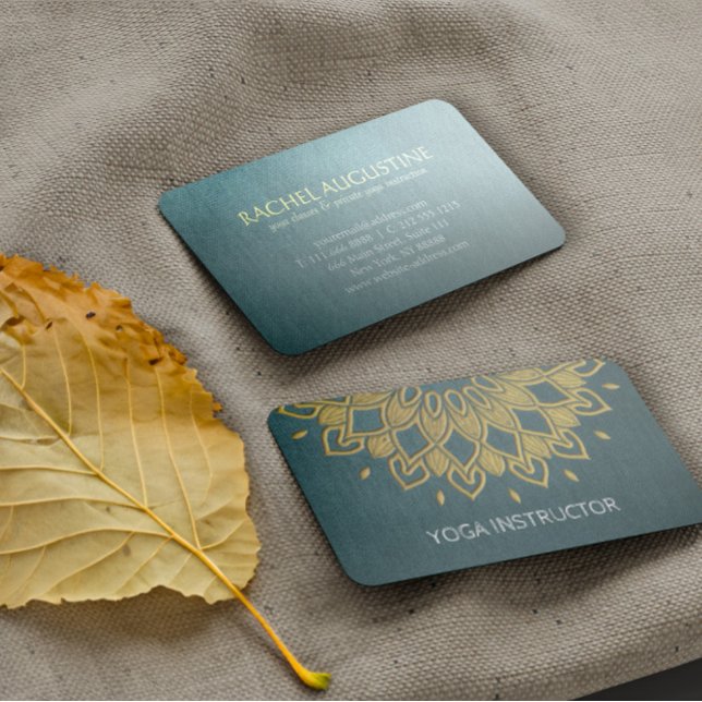 YOGA Instructor Chic Embroidery Green Gold Floral Business Card (Creator Uploaded)