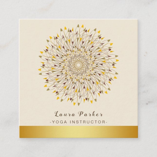 Yoga Instructor Classic Mandala Lotus Floral Gold Square Business Card (Front)