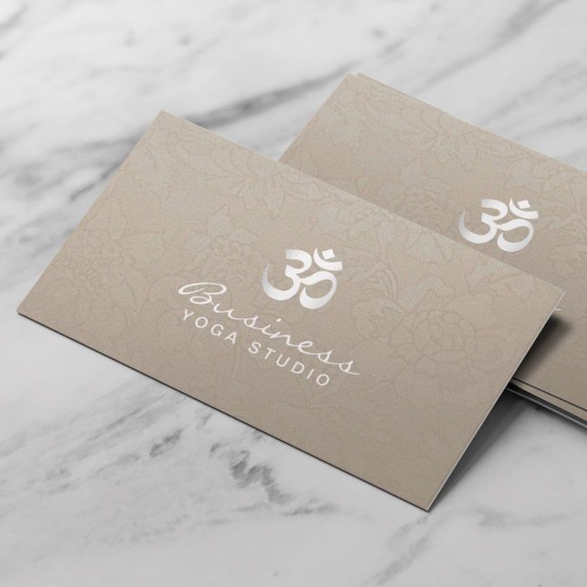 Yoga Instructor Elegant Cream Floral Business Card (Creator Uploaded)
