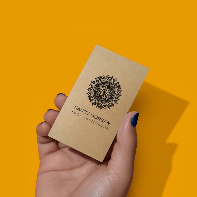 Yoga Instructor Floral Mandala Kraft  Business Card (Creator Uploaded)