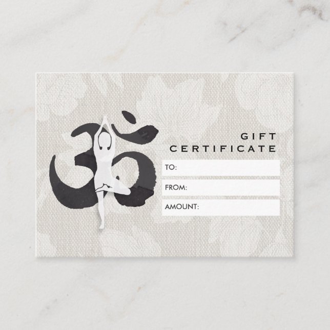 YOGA Instructor Gift Certificate Elegant Om Symbol (Front)