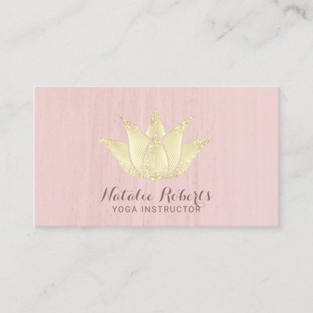 Yoga Instructor Gold Lotus Flower Blush Pink Spa Business Card (Front)