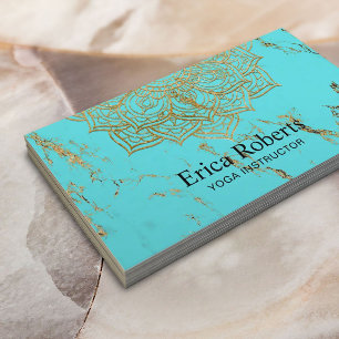 Yoga Instructor Gold Lotus Mandala Turquoise Business Card
