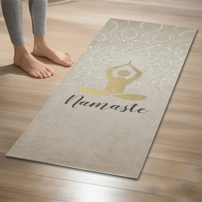 Yoga Instructor Gold Meditation Pose White Mandala Mat (Creator Uploaded)