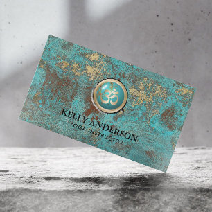 Yoga Instructor Gold Om Symbol Elegant Turquoise Business Card