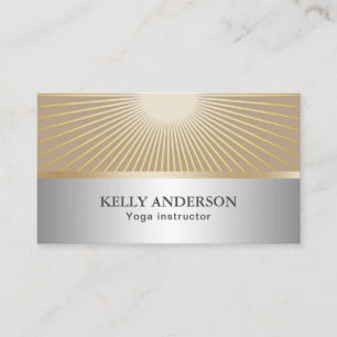 Yoga Instructor Gold Rays Modern Silver Business Card