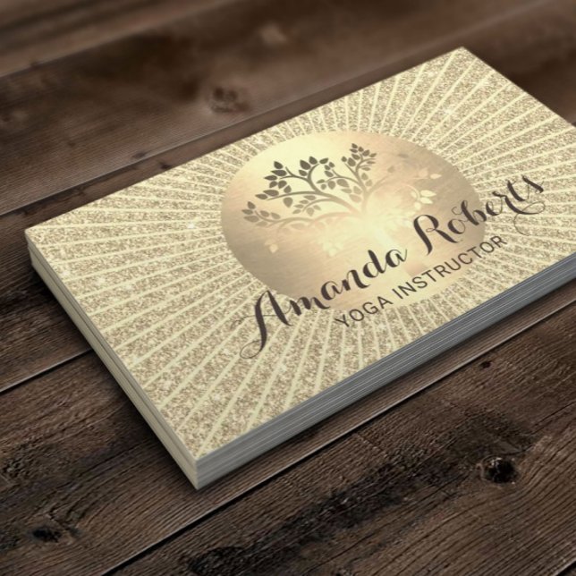 Yoga Instructor Gold Tree Circle Business Card (Creator Uploaded)