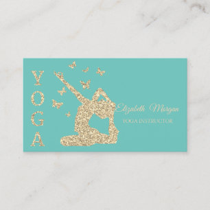 Yoga Instructor,Green Gold Glitter Women Business Card