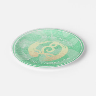 Yoga Instructor Green Gold Meditation Pose ZEN OM Paper Plate