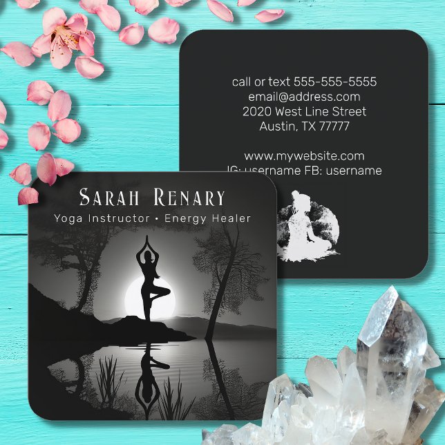 Yoga Instructor in Tree Pose Square Business Card (Creator Uploaded)