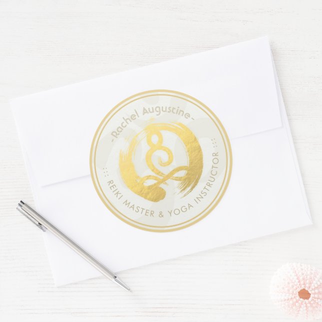 Yoga Instructor Life Coach Meditation Pose Zen OM Classic Round Sticker (Envelope)