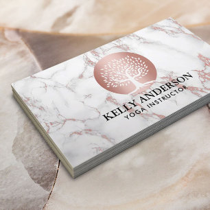 Yoga Instructor Life Coach Rose Gold Tree Marble Business Card