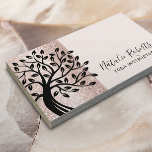 Yoga Instructor Life Tree Modern Blush Rose Gold Business Card