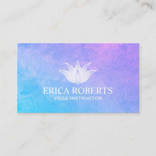 Yoga Instructor Lotus Flower Elegant Watercolor Business Card (Front)