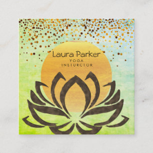 Yoga Instructor Lotus Flower Green Watercolor Square Business Card