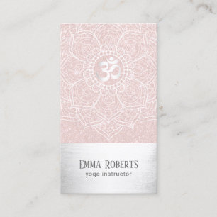 Yoga Instructor Lotus Mandala Blush Pink & Silver Business Card