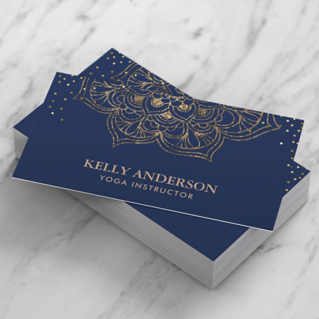 Yoga Instructor Lotus Mandala Elegant Navy & Gold Business Card (Creator Uploaded)