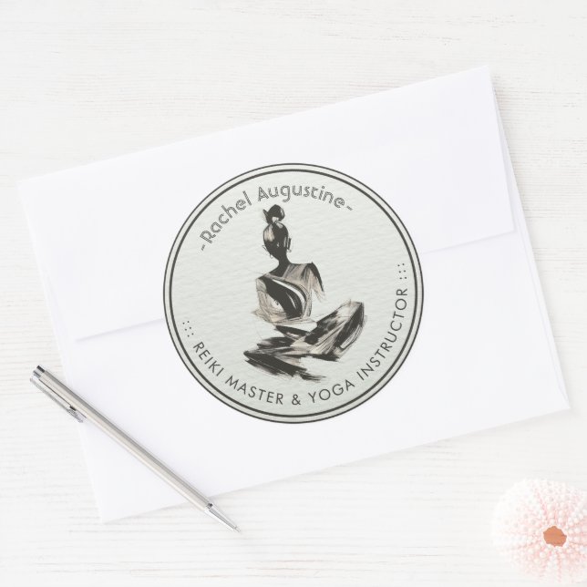 Yoga Instructor Lotus Meditation Pose Brushstrokes Classic Round Sticker (Envelope)