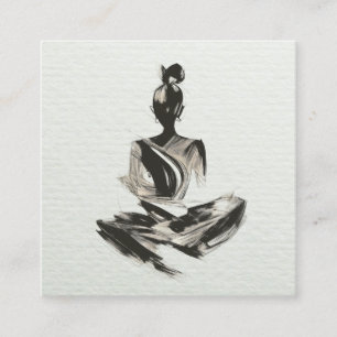 Yoga Instructor Lotus Meditation Pose Brushstrokes Square Business Card