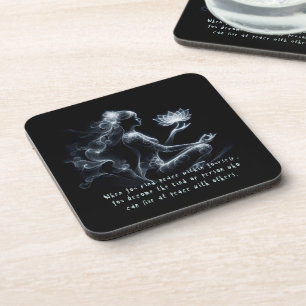 Yoga Instructor Lotus Meditation Pose Glowing Mist Coaster