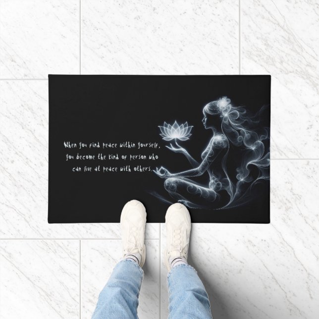 Yoga Instructor Lotus Meditation Pose Glowing Mist Doormat (Indoor)