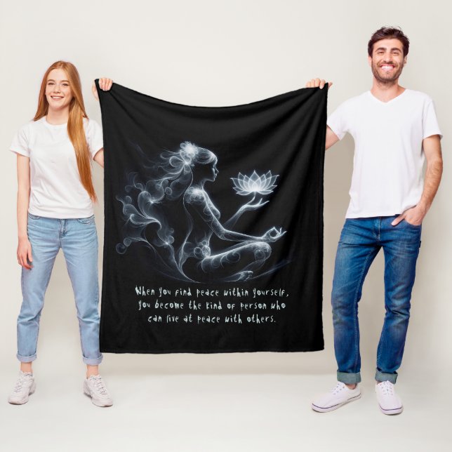 Yoga Instructor Lotus Meditation Pose Glowing Mist Fleece Blanket (In Situ)