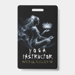 Yoga Instructor Lotus Meditation Pose Glowing Mist ID Badge