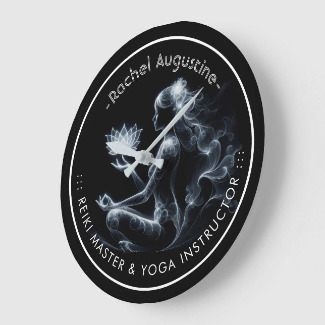 Yoga Instructor Lotus Meditation Pose Glowing Mist Large Clock (Angle)