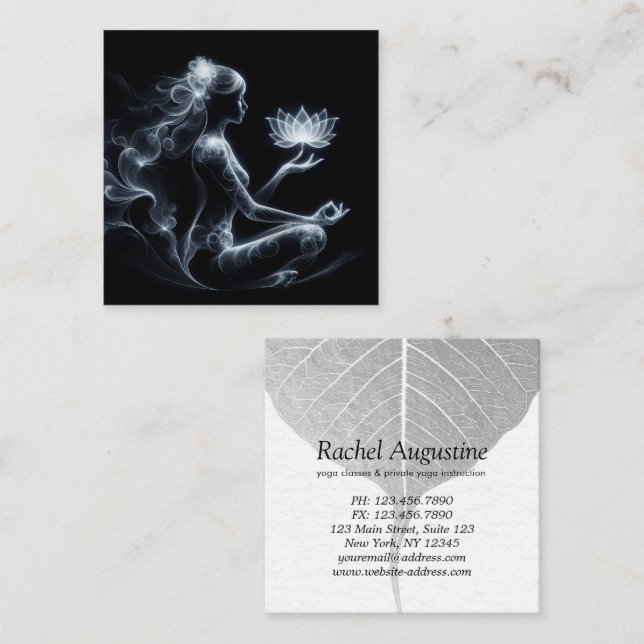 Yoga Instructor Lotus Meditation Pose Glowing Mist Square Business Card (Front/Back)
