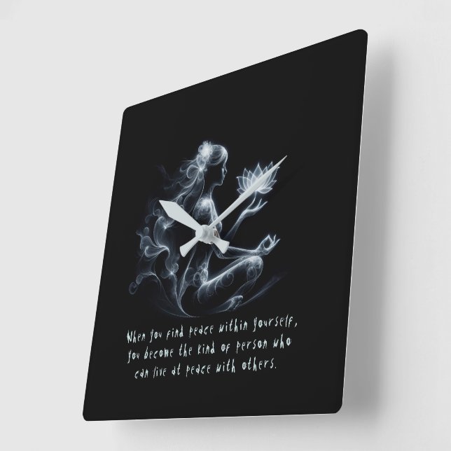Yoga Instructor Lotus Meditation Pose Glowing Mist Square Wall Clock (Angle)